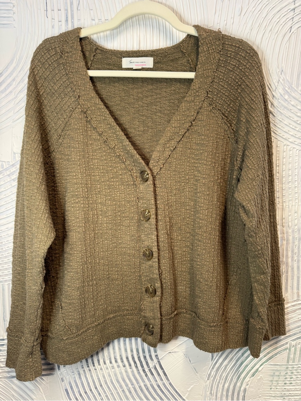 Vince Camuto Textured Knit Button-Front Cardigan - Taupe Brown